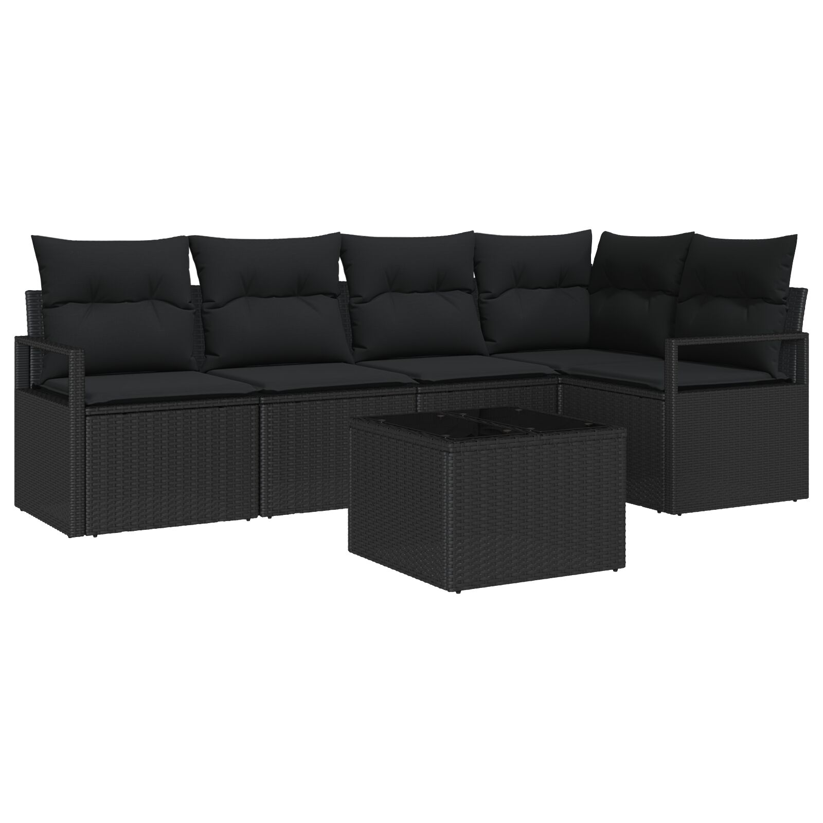 6-teiliges Garten Sofa Set mit Kissen Beige Poly Rattan, 2-Sitzer Garten Sofa mit Kissen Schwarz Poly Rattan 6-teiliges Garten Sofa Set mit Kissen Beige Poly Rattan, 2-Sitzer Garten Sofa mit Kissen Schwarz Poly Rattan