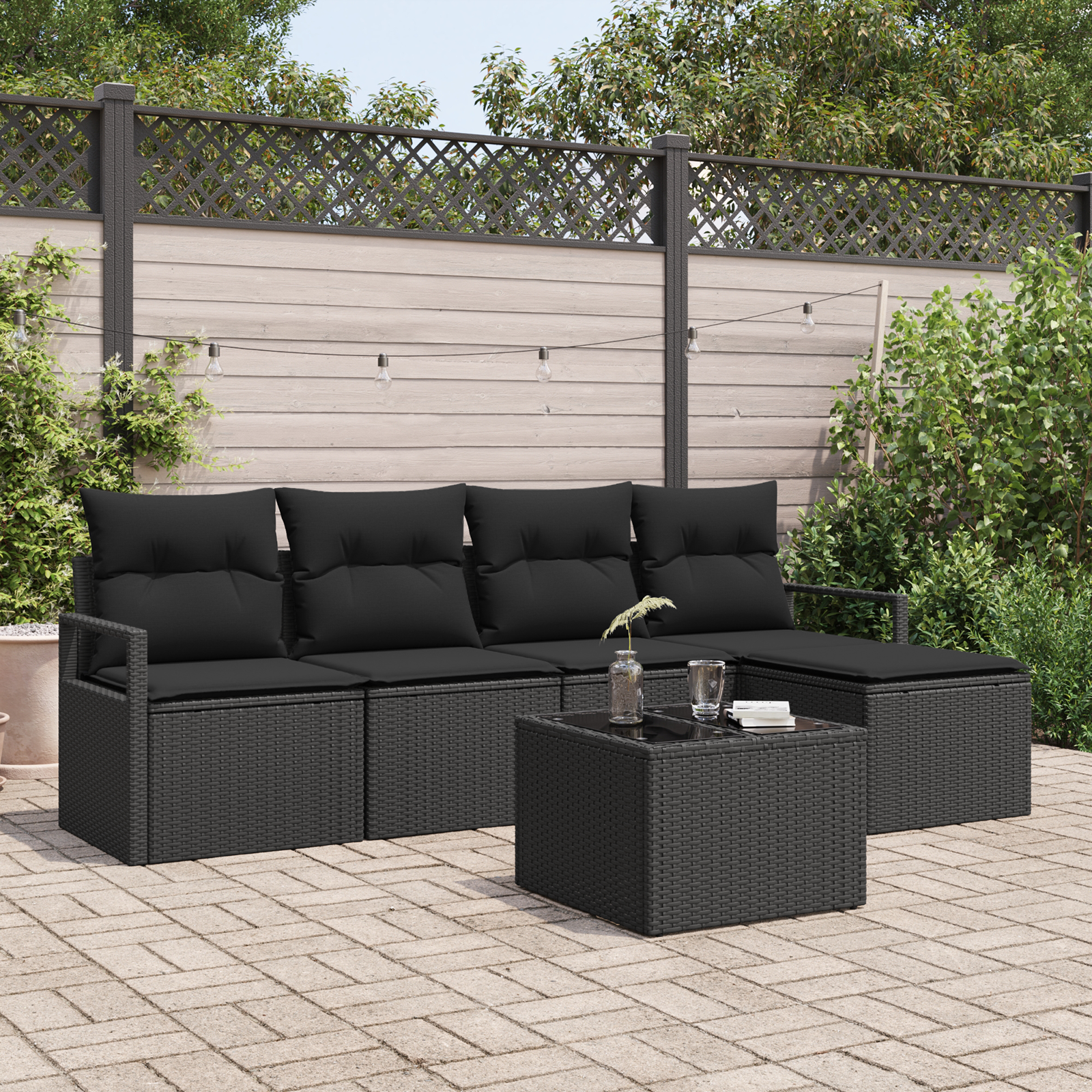 6-teiliges Garten Sofa Set mit Kissen Beige Poly Rattan
