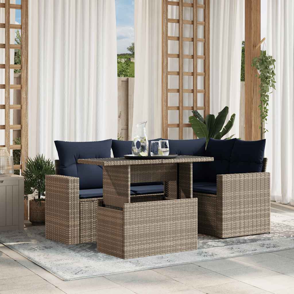 5-teiliges Gartensofa-Set mit Kissen, grau, Polyrattan 5-teiliges Gartensofa-Set mit Kissen, grau, Polyrattan