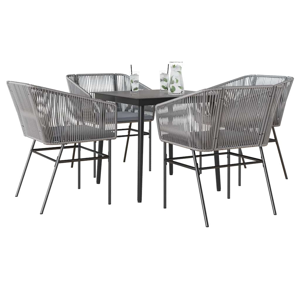 vidaXL 5-tlg. Garten-Essgruppe mit Kissen Grau Poly Rattan Glas vidaXL 5-tlg. Garten-Essgruppe mit Kissen Grau Poly Rattan Glas