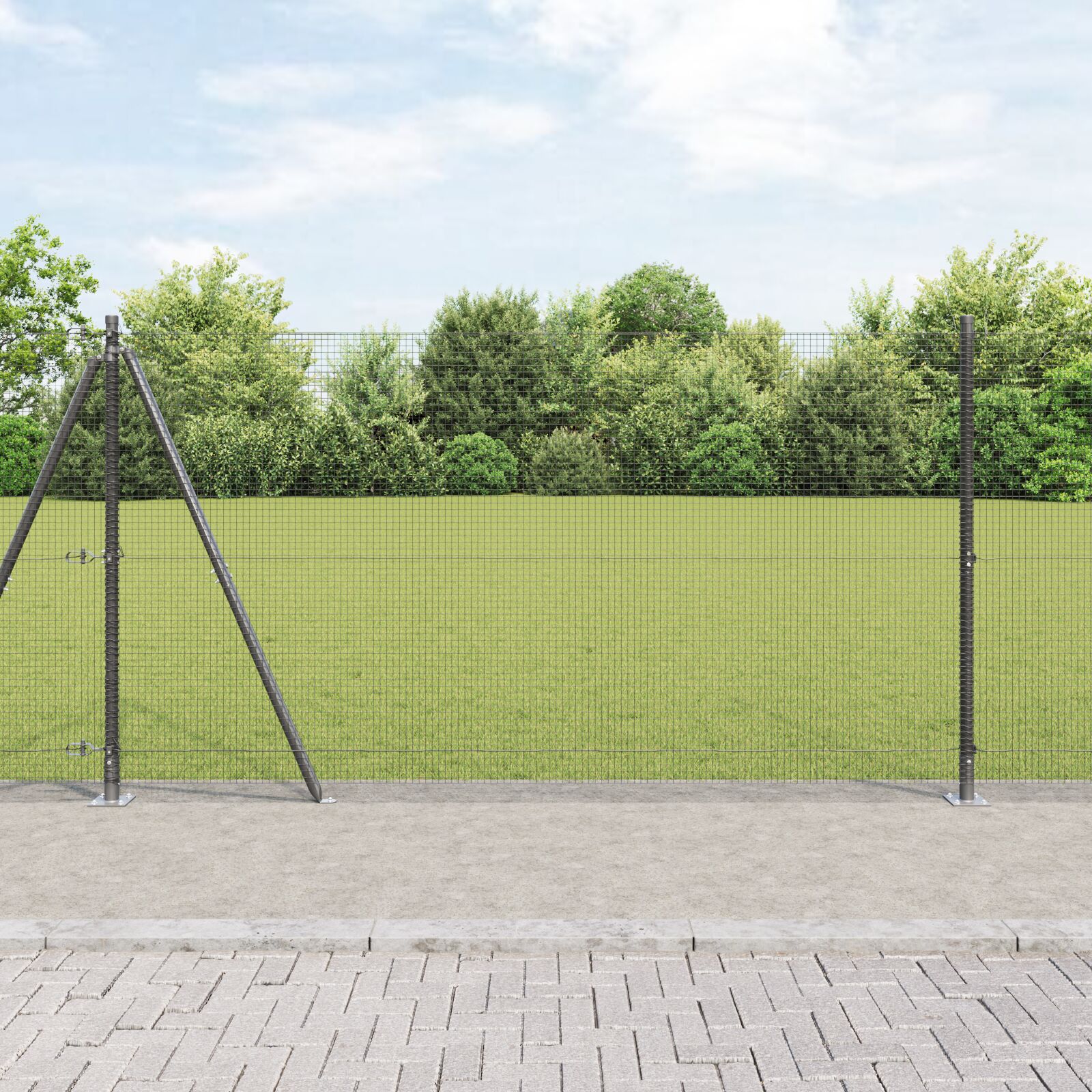 Geschweißter Drahtzaun mit 7 Flanschpfosten Grau 1,2x10 m Stahl