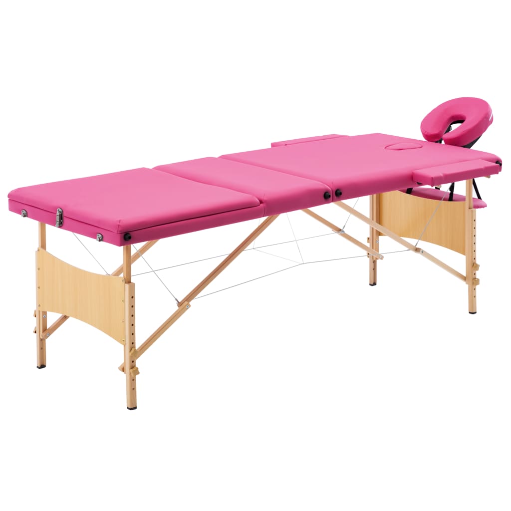 Massageliege Klappbar 3-Zonen mit Holzgestell Rosa Massageliege Klappbar 3-Zonen mit Holzgestell Rosa