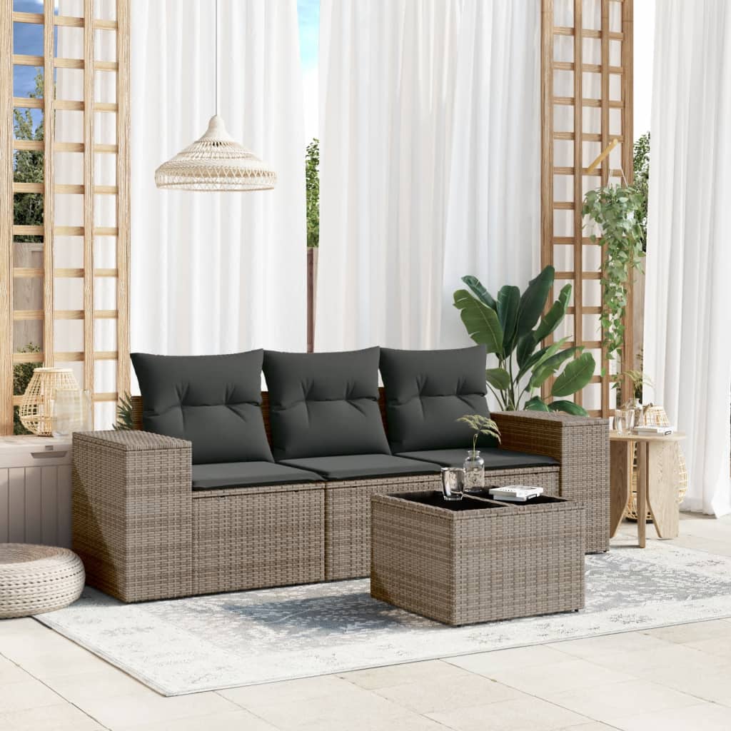 4-tlg. Garten-Sofagarnitur mit Kissen Grau Poly Rattan 4-tlg. Garten-Sofagarnitur mit Kissen Grau Poly Rattan