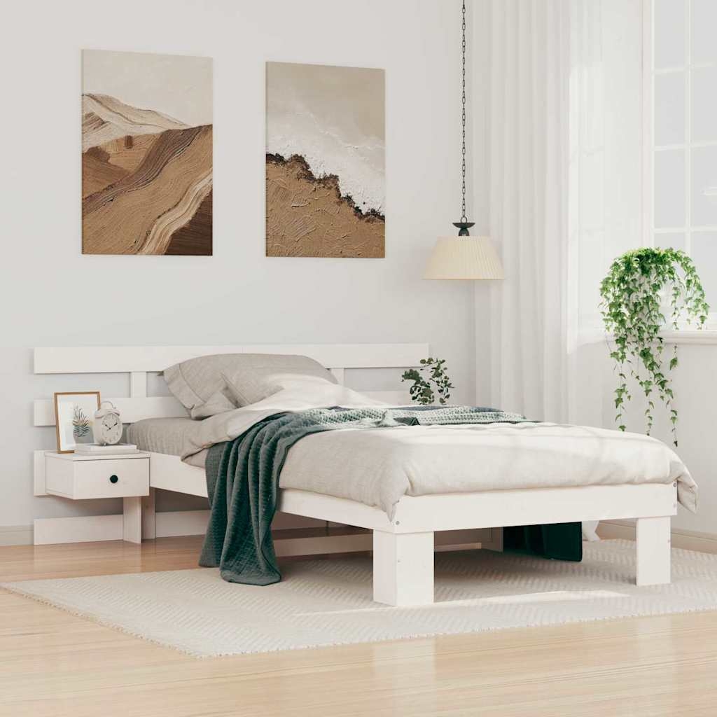Bettgestell mit Schubladen mit Kopfteil Weiß 90 x 200 cm Massivkiefer