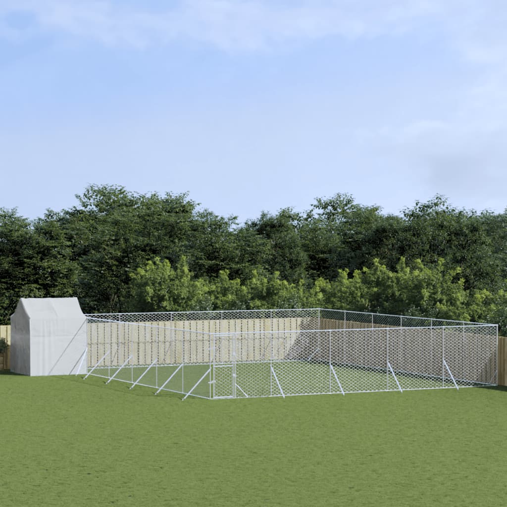 Outdoor-Hundezwinger mit Dach Silbern 12x12x2,5m Stahl Verzinkt Outdoor-Hundezwinger mit Dach Silbern 12x12x2,5m Stahl Verzinkt