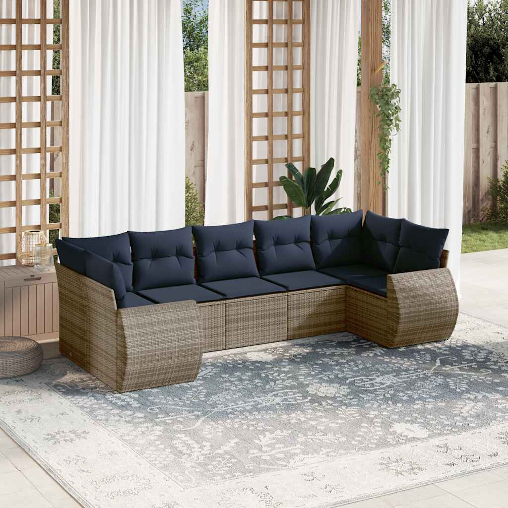 7-teiliges Gartensofa-Set mit Kissen, grau, Polyrattan 7-teiliges Gartensofa-Set mit Kissen, grau, Polyrattan