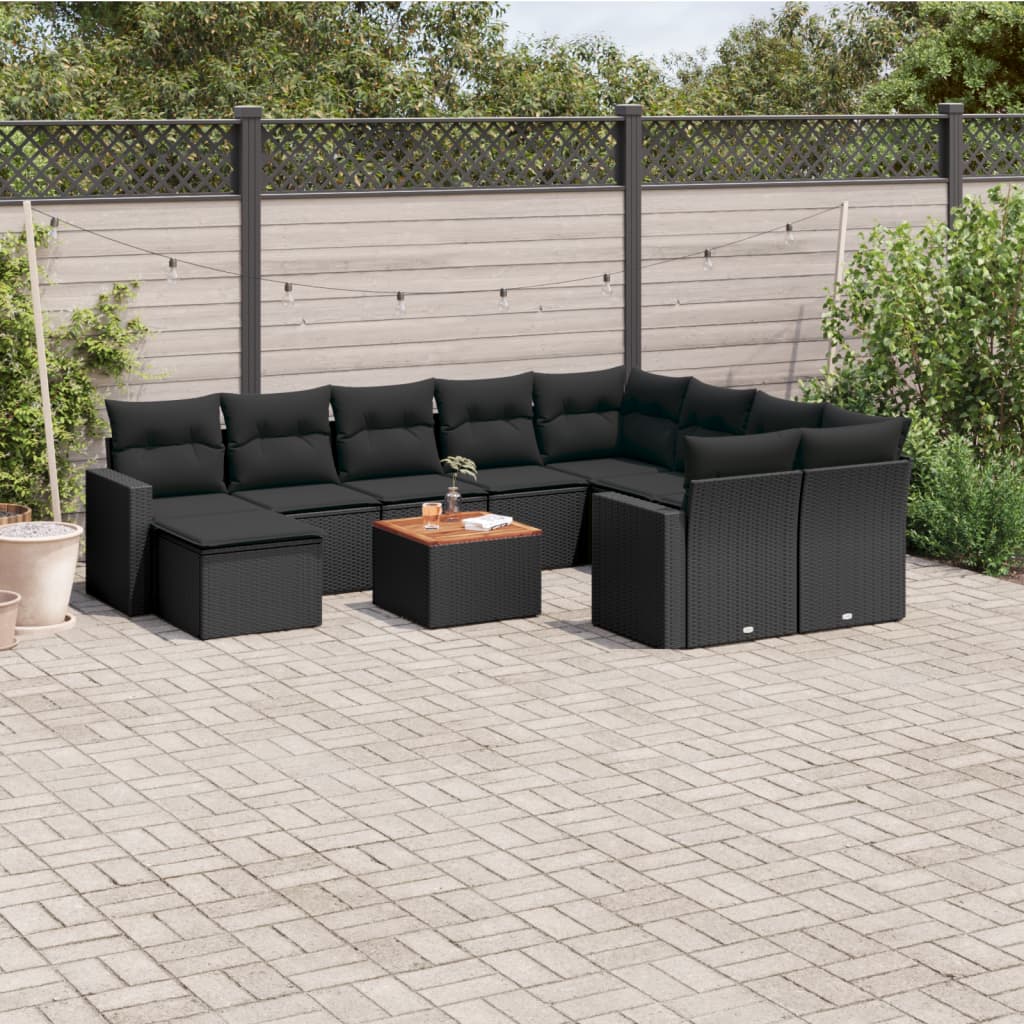 11-tlg. Garten-Sofagarnitur mit Kissen Schwarz Poly Rattan 11-tlg. Garten-Sofagarnitur mit Kissen Schwarz Poly Rattan