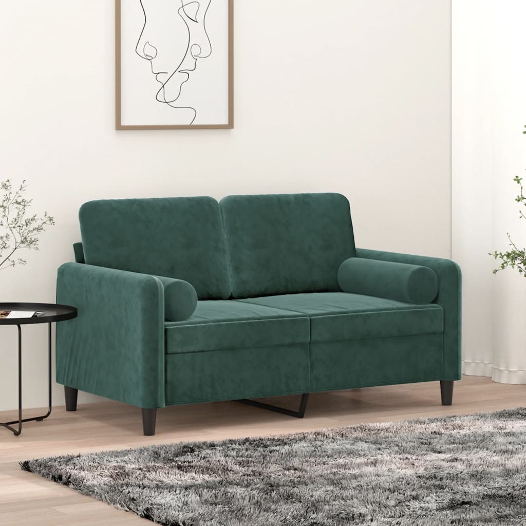 2-Sitzer-Sofa mit Zierkissen Dunkelgrün 120 cm Samt 2-Sitzer-Sofa mit Zierkissen Dunkelgrün 120 cm Samt