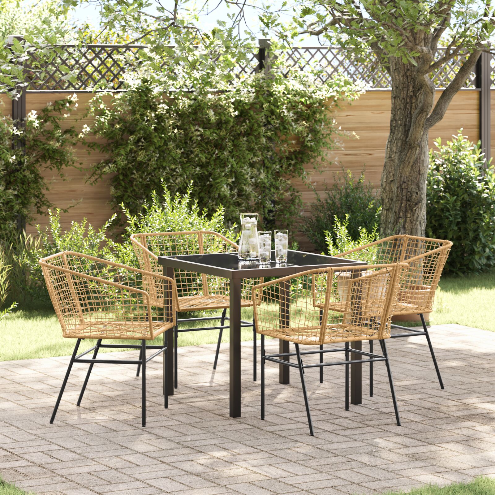 5-teiliges Garten-Esszimmer-Set Braun Poly Rattan