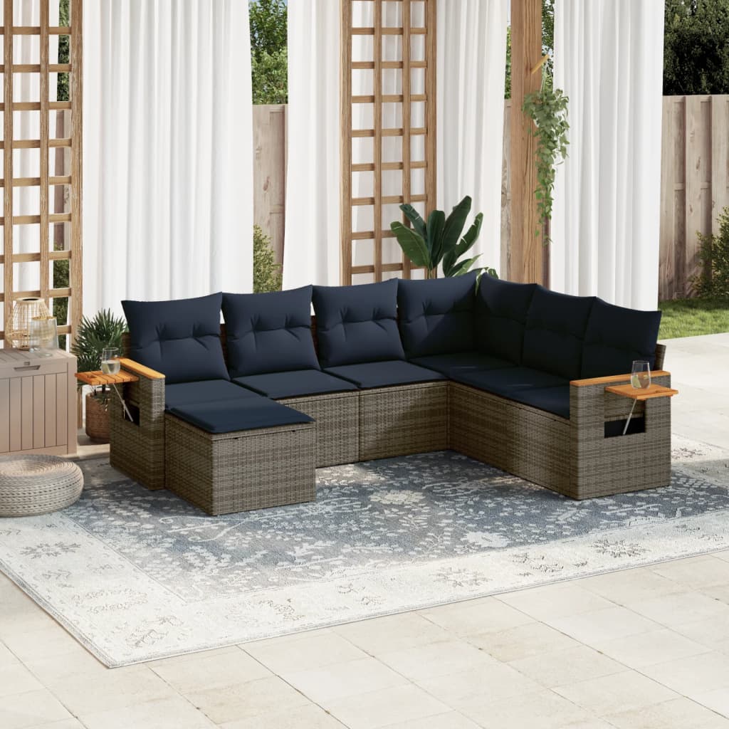 7-tlg. Garten-Sofagarnitur mit Kissen Grau Poly Rattan 7-tlg. Garten-Sofagarnitur mit Kissen Grau Poly Rattan