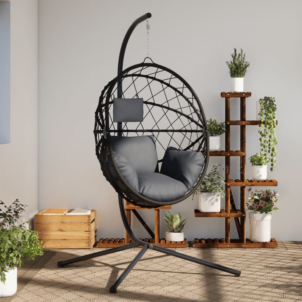 Hängesessel Ei-Design mit Ständer Anthrazit Rattan und Stahl