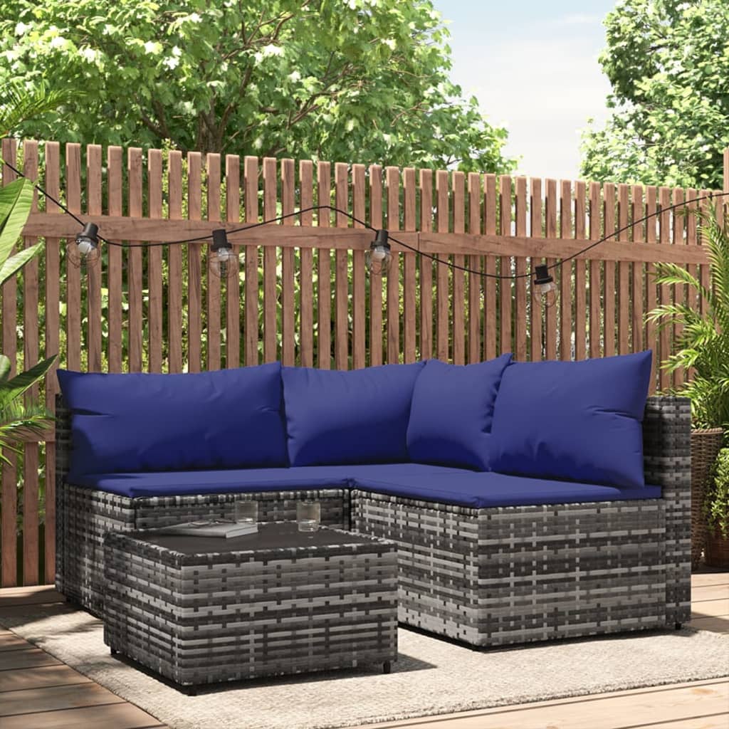 4-tlg. Garten-Lounge-Set mit Kissen Grau Poly Rattan 4-tlg. Garten-Lounge-Set mit Kissen Grau Poly Rattan