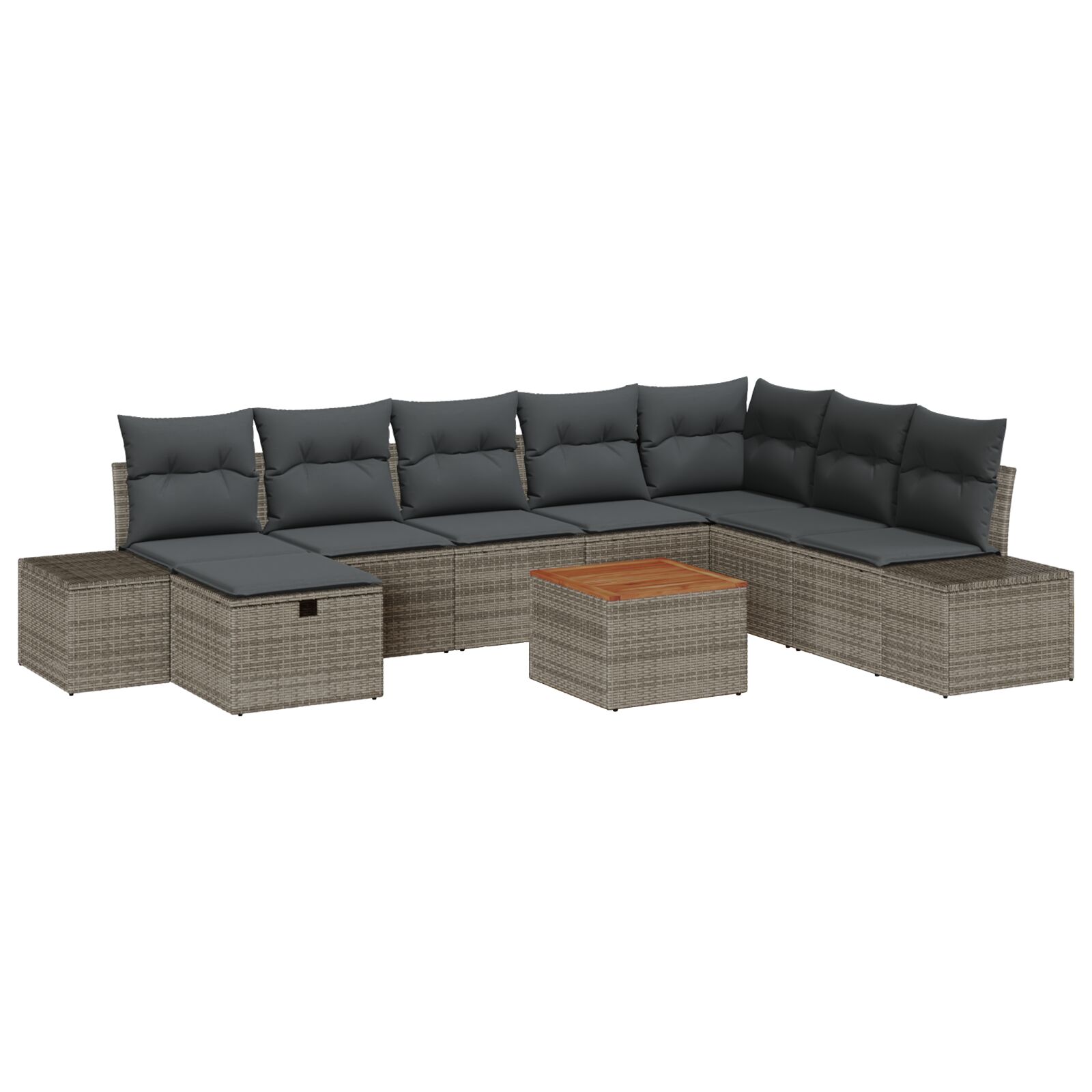 9-teiliges Garten Sofa Set mit Kissen Grau Poly Rattan 9-teiliges Garten Sofa Set mit Kissen Grau Poly Rattan