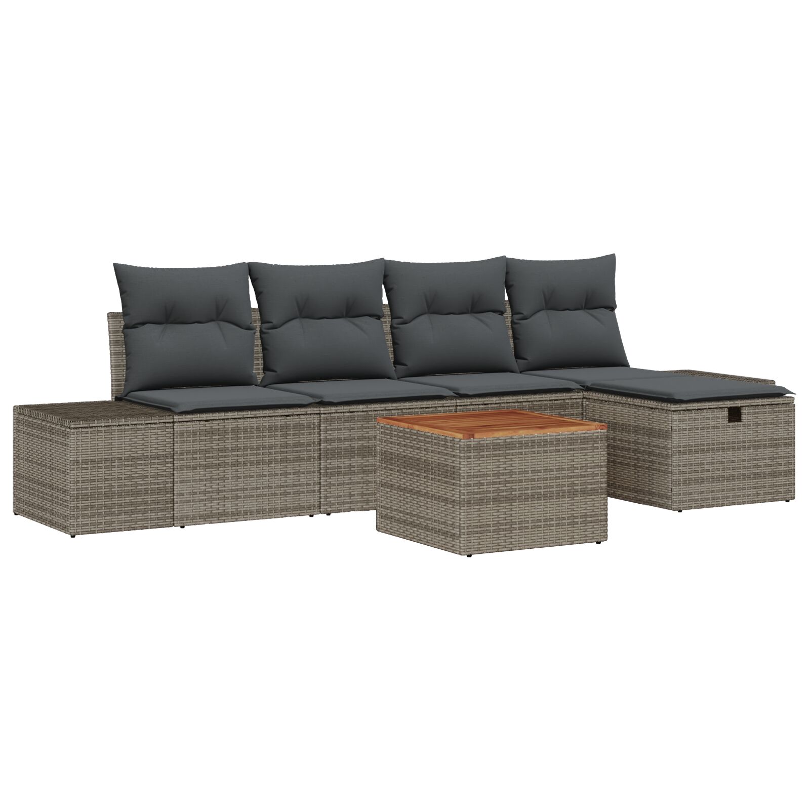 6-teiliges Garten Sofa Set mit Kissen in Grau Poly Rattan 6-teiliges Garten Sofa Set mit Kissen in Grau Poly Rattan