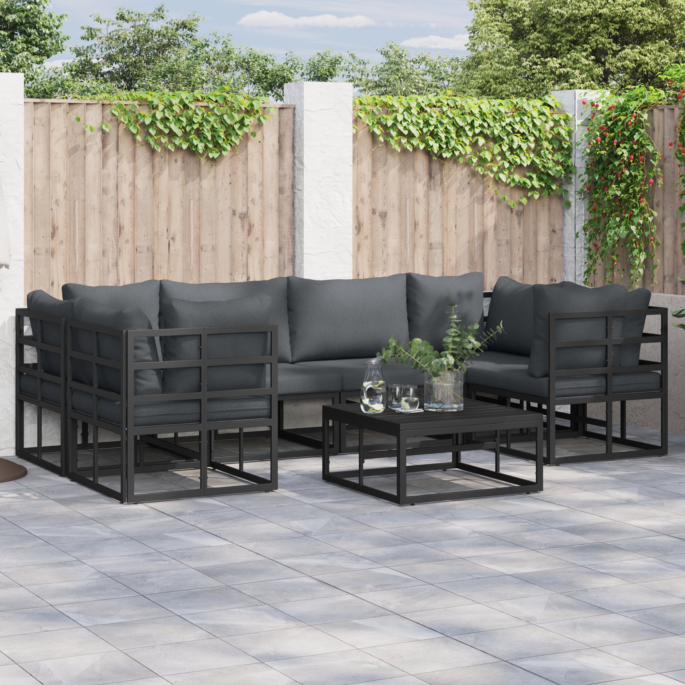 Garten-Sofa-Set 6 pcs Schwarz Aluminium Garten-Sofa-Set 6 pcs Schwarz Aluminium