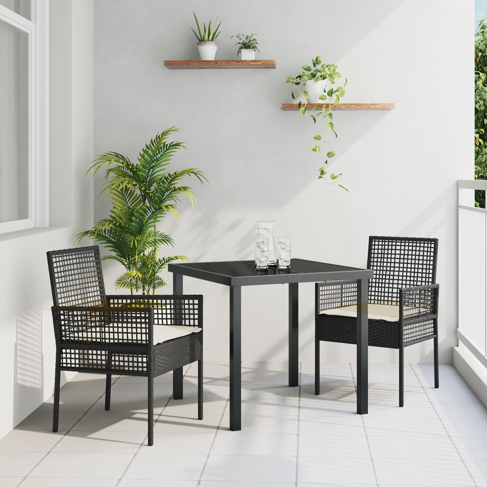 Gartenstühle 2 Stück mit Kissen Schwarz Poly Rattan Gartenstühle 2 Stück mit Kissen Schwarz Poly Rattan