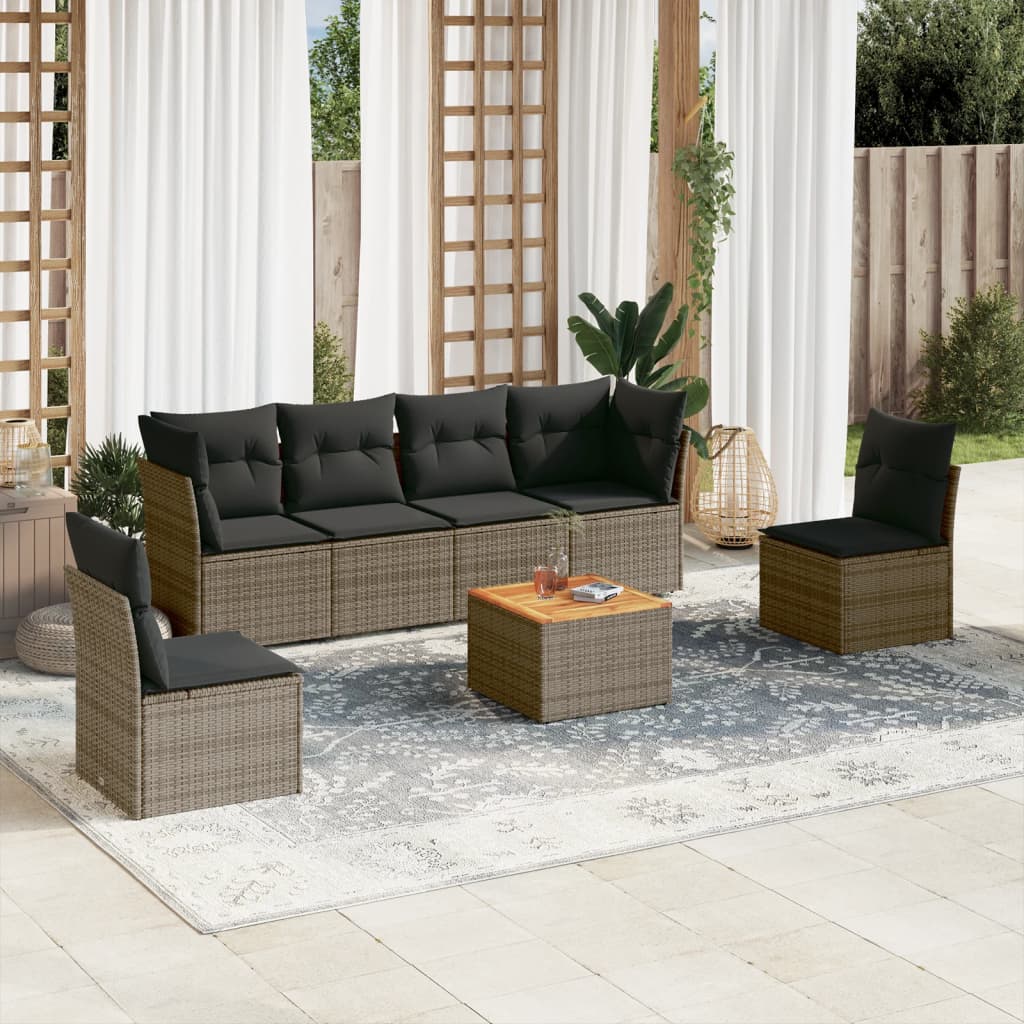 7-tlg. Garten-Sofagarnitur mit Kissen Grau Poly Rattan 7-tlg. Garten-Sofagarnitur mit Kissen Grau Poly Rattan