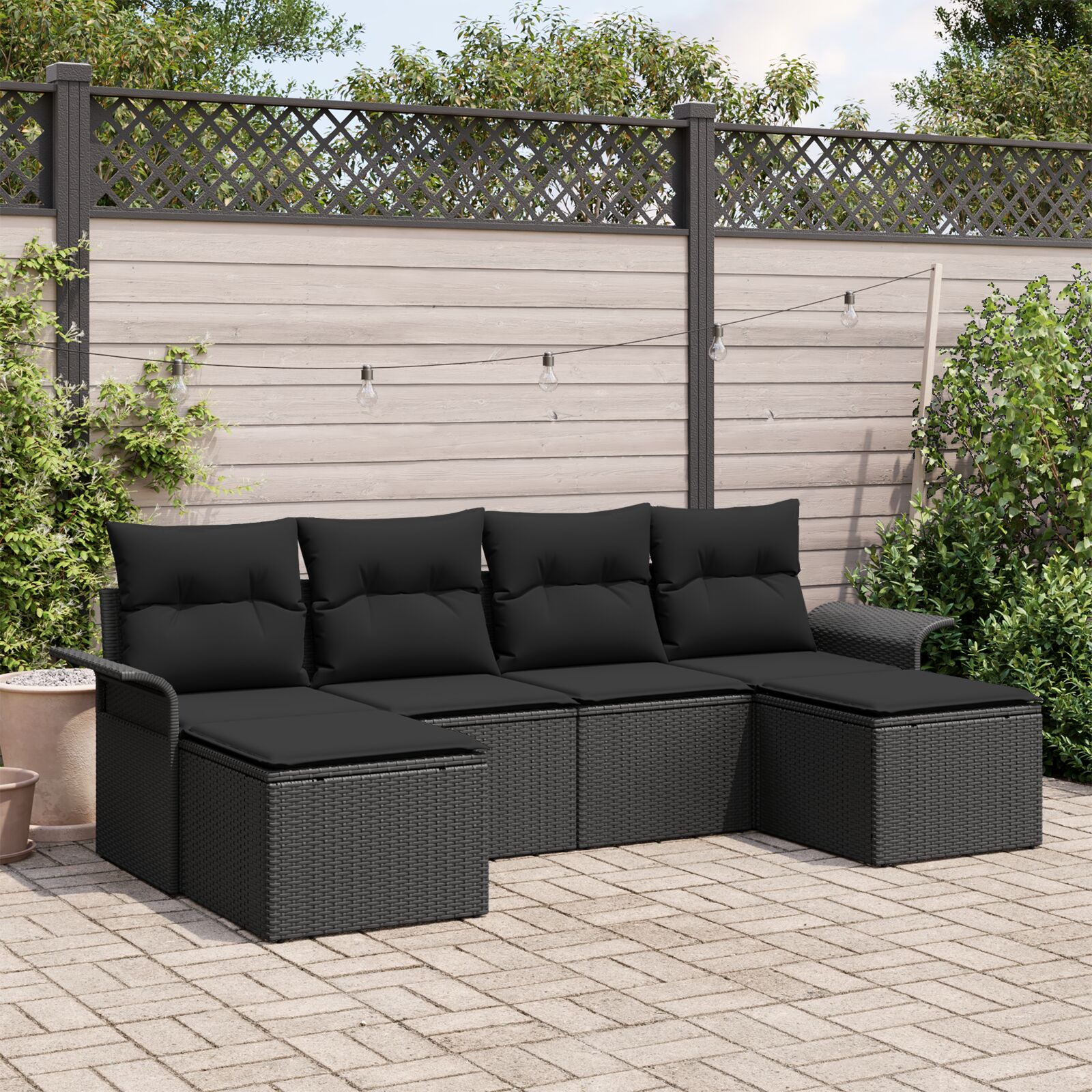 6-teiliges Garten Sofa Set mit Kissen Schwarz Poly Rattan 6-teiliges Garten Sofa Set mit Kissen Schwarz Poly Rattan