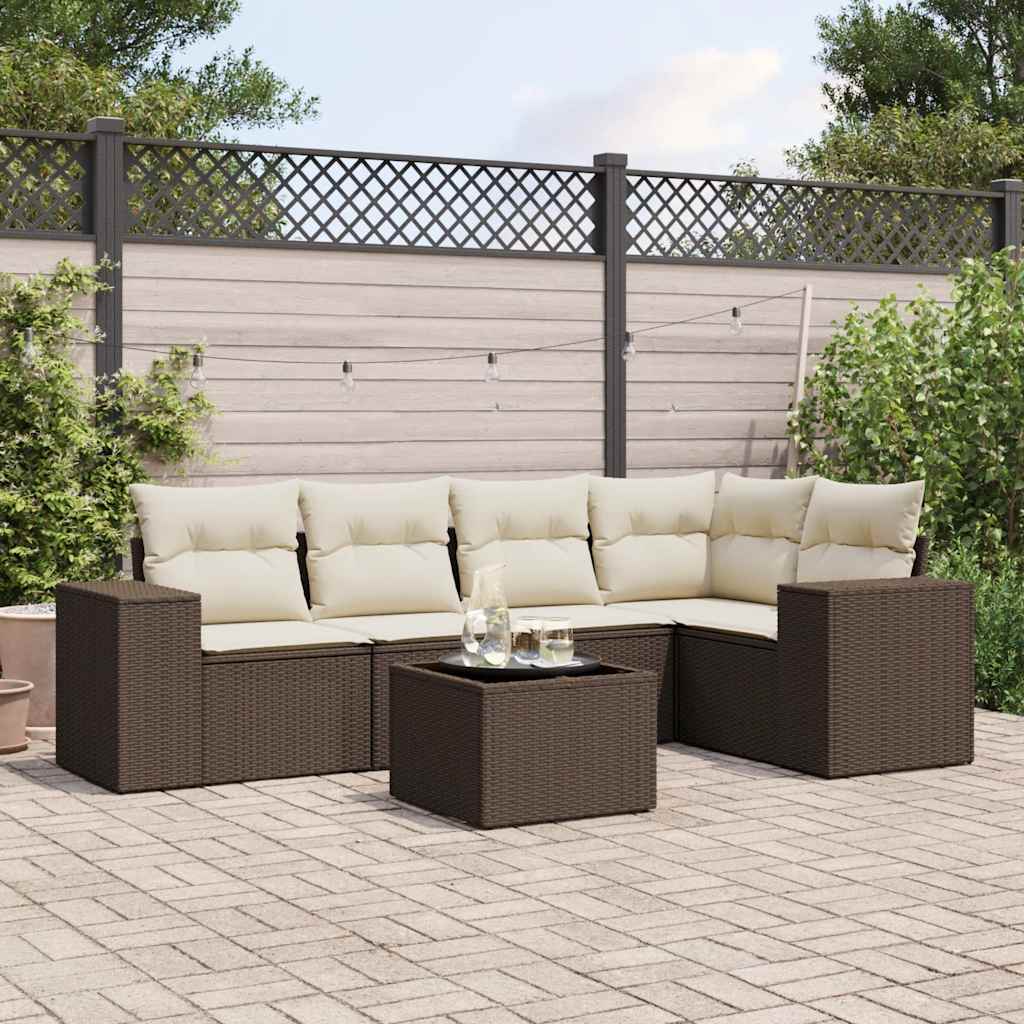 6-tlg. Garten-Sofagarnitur mit Kissen Braun Poly Rattan 6-tlg. Garten-Sofagarnitur mit Kissen Braun Poly Rattan