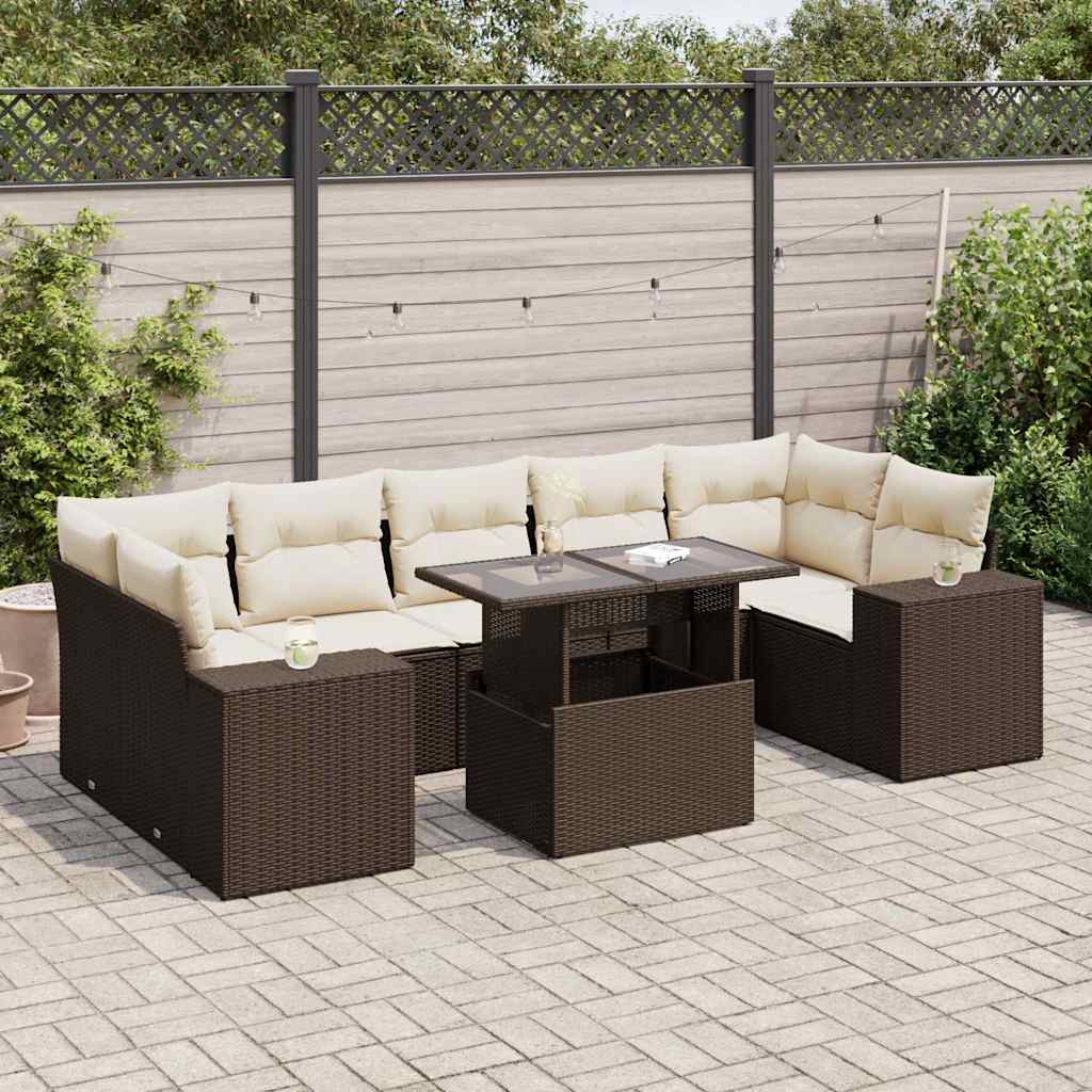 8-tlg. Garten-Sofagarnitur mit Kissen Braun Poly Rattan 8-tlg. Garten-Sofagarnitur mit Kissen Braun Poly Rattan