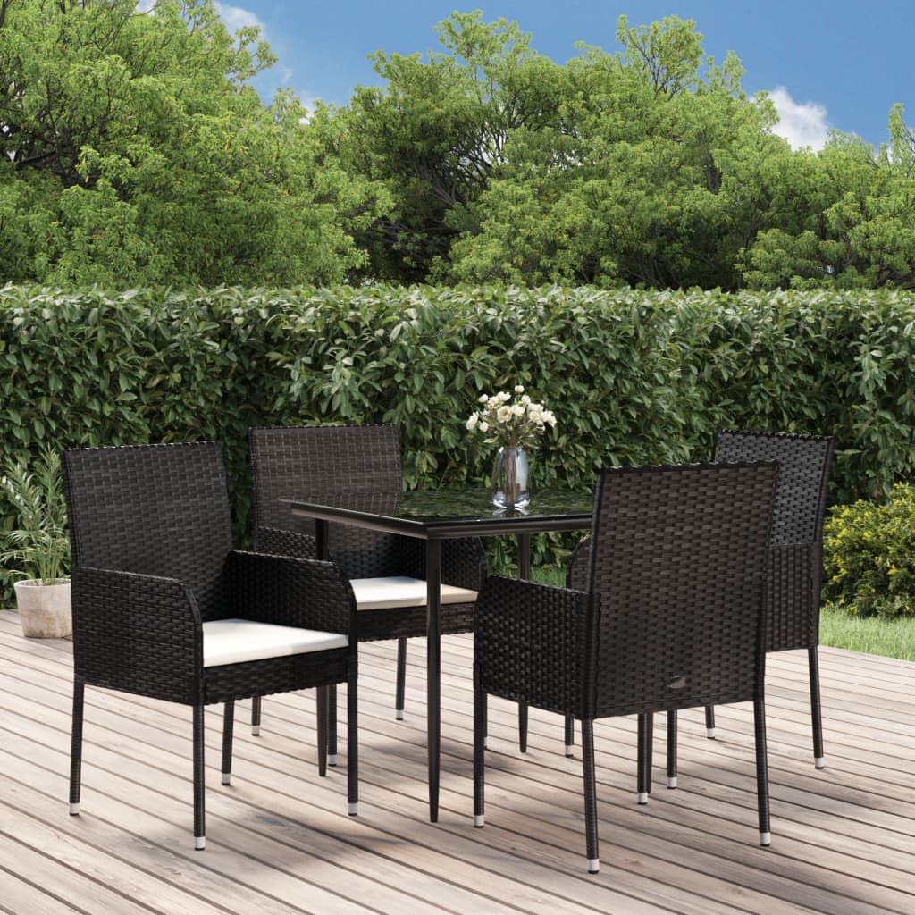 5-tlg. Garten-Essgruppe mit Kissen Schwarz Poly Rattan 5-tlg. Garten-Essgruppe mit Kissen Schwarz Poly Rattan