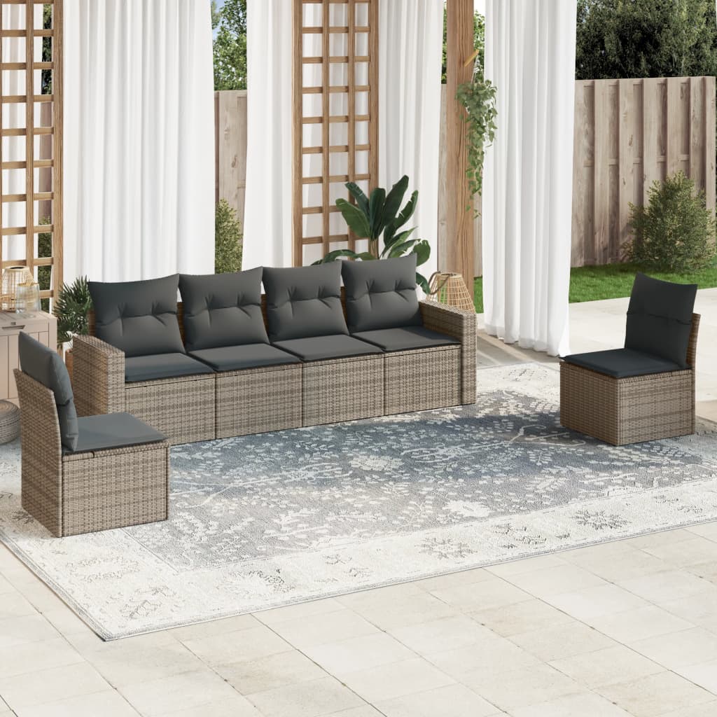 6-tlg. Garten-Sofagarnitur mit Kissen Grau Poly Rattan 6-tlg. Garten-Sofagarnitur mit Kissen Grau Poly Rattan