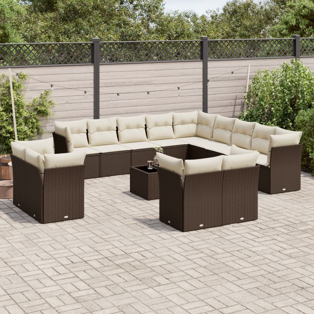 14-tlg. Garten-Sofagarnitur mit Kissen Braun Poly Rattan 14-tlg. Garten-Sofagarnitur mit Kissen Braun Poly Rattan