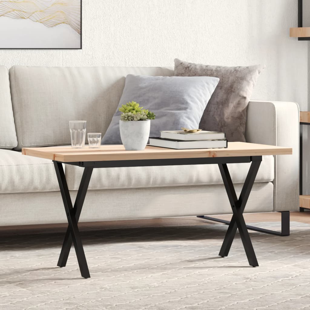 Couchtisch X-Gestell 90x40x45,5cm Massivholz Kiefer & Gusseisen