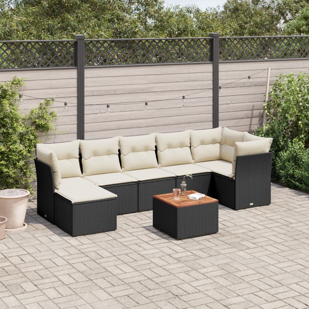 8-tlg. Garten-Sofagarnitur mit Kissen Schwarz Poly Rattan 8-tlg. Garten-Sofagarnitur mit Kissen Schwarz Poly Rattan