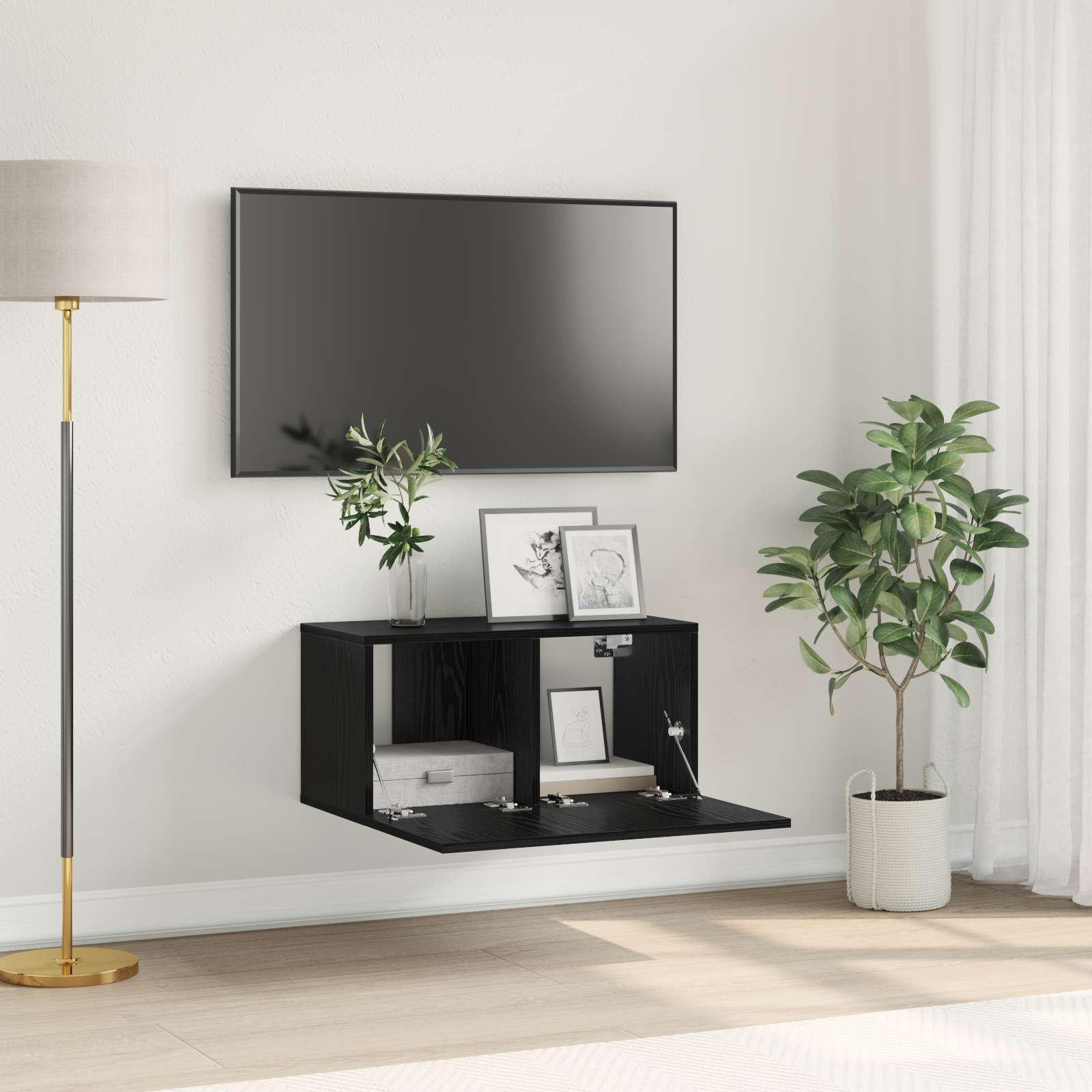 TV-Schrankset Schwarzeiche Holzwerkstoff Mittel TV-Schrank