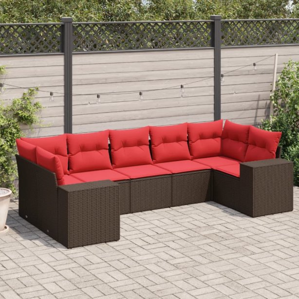 7-teiliges Gartensofa-Set mit Kissen, braun, Polyrattan 7-teiliges Gartensofa-Set mit Kissen, braun, Polyrattan