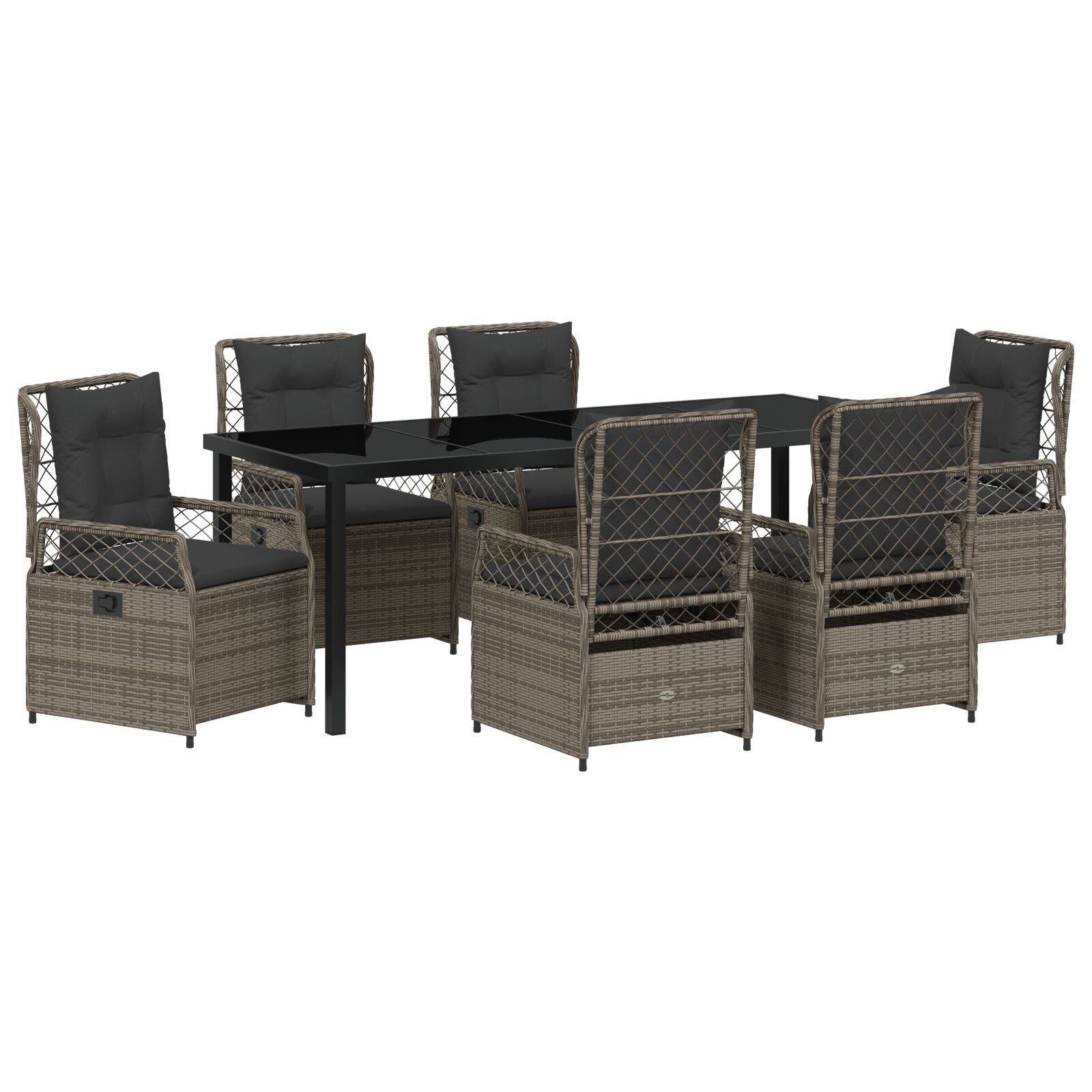 7-teiliges Garten-Esszimmer-Set Grau Poly-Rattan 7-teiliges Garten-Esszimmer-Set Grau Poly-Rattan