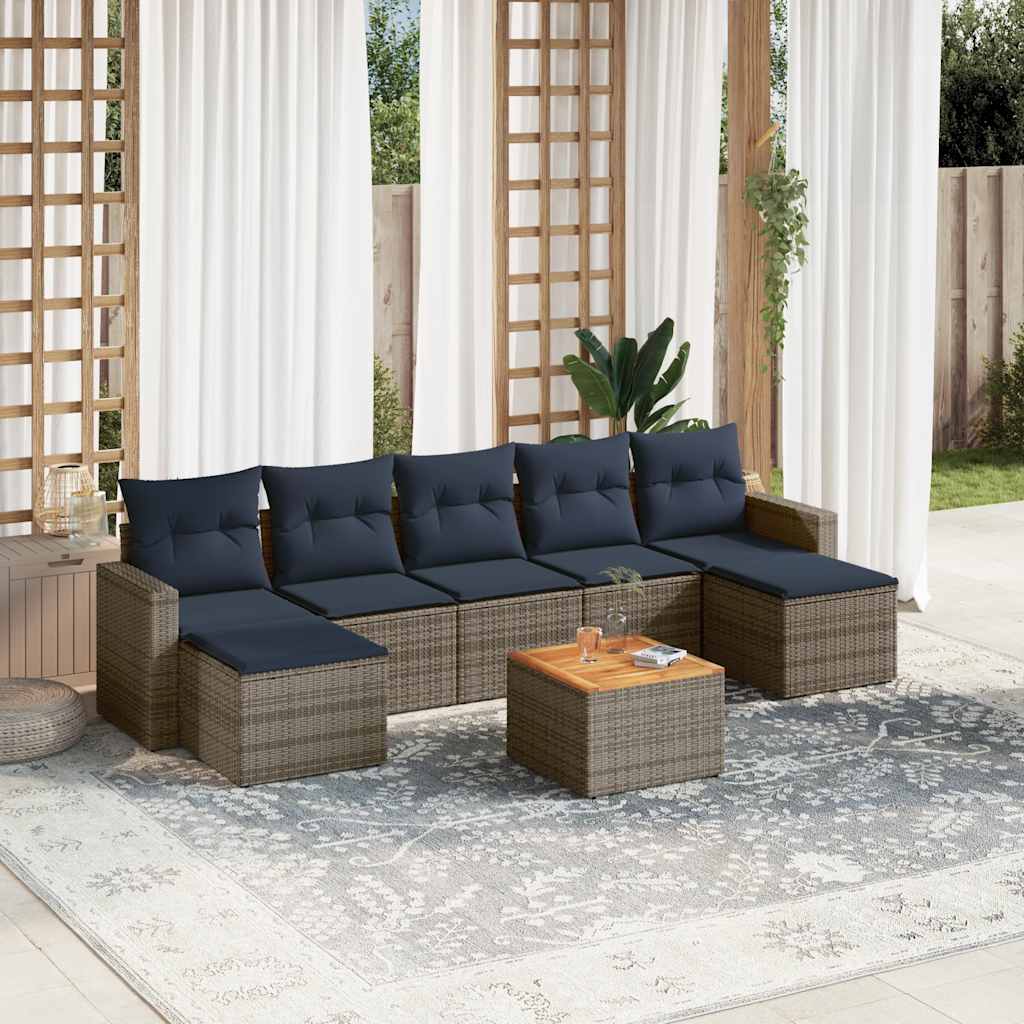 8-teiliges Gartensofa-Set mit Kissen, grau, Polyrattan