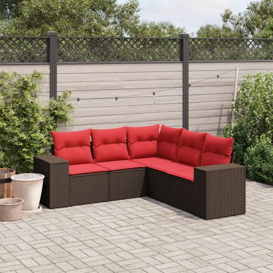 5-teiliges Gartensofa-Set mit Kissen, braun, Polyrattan 5-teiliges Gartensofa-Set mit Kissen, braun, Polyrattan