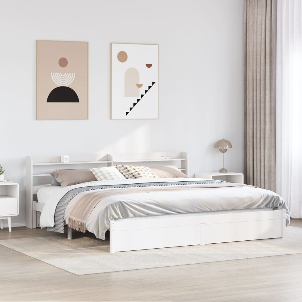 Bettgestell mit Kopfteil ohne Matratze Weiß 200x200 cm