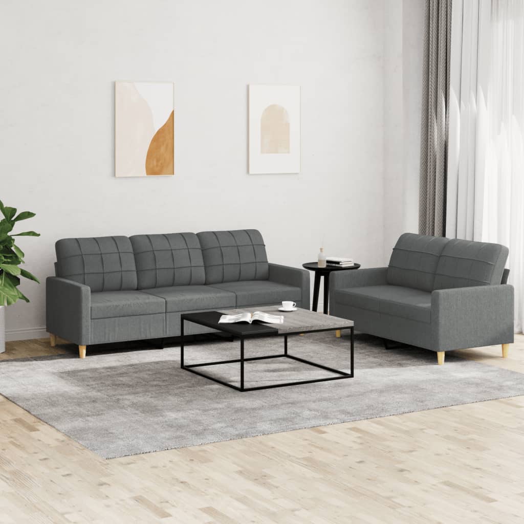 2-tlg. Sofagarnitur mit Kissen Dunkelgrau Stoff 2-tlg. Sofagarnitur mit Kissen Dunkelgrau Stoff