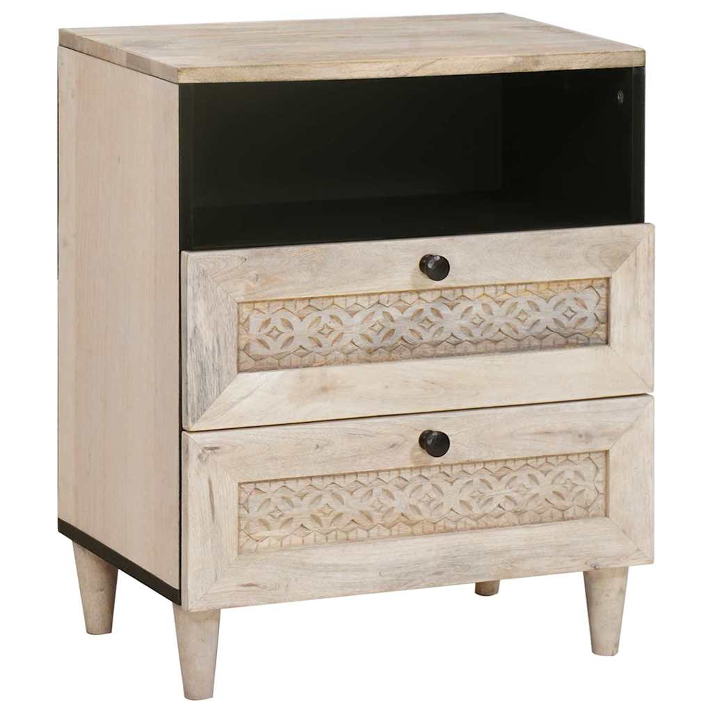 Nachttisch mit Regal Beige 50 x 33 x 60 cm massives Mangoholz Nachttisch mit Regal Beige 50 x 33 x 60 cm massives Mangoholz