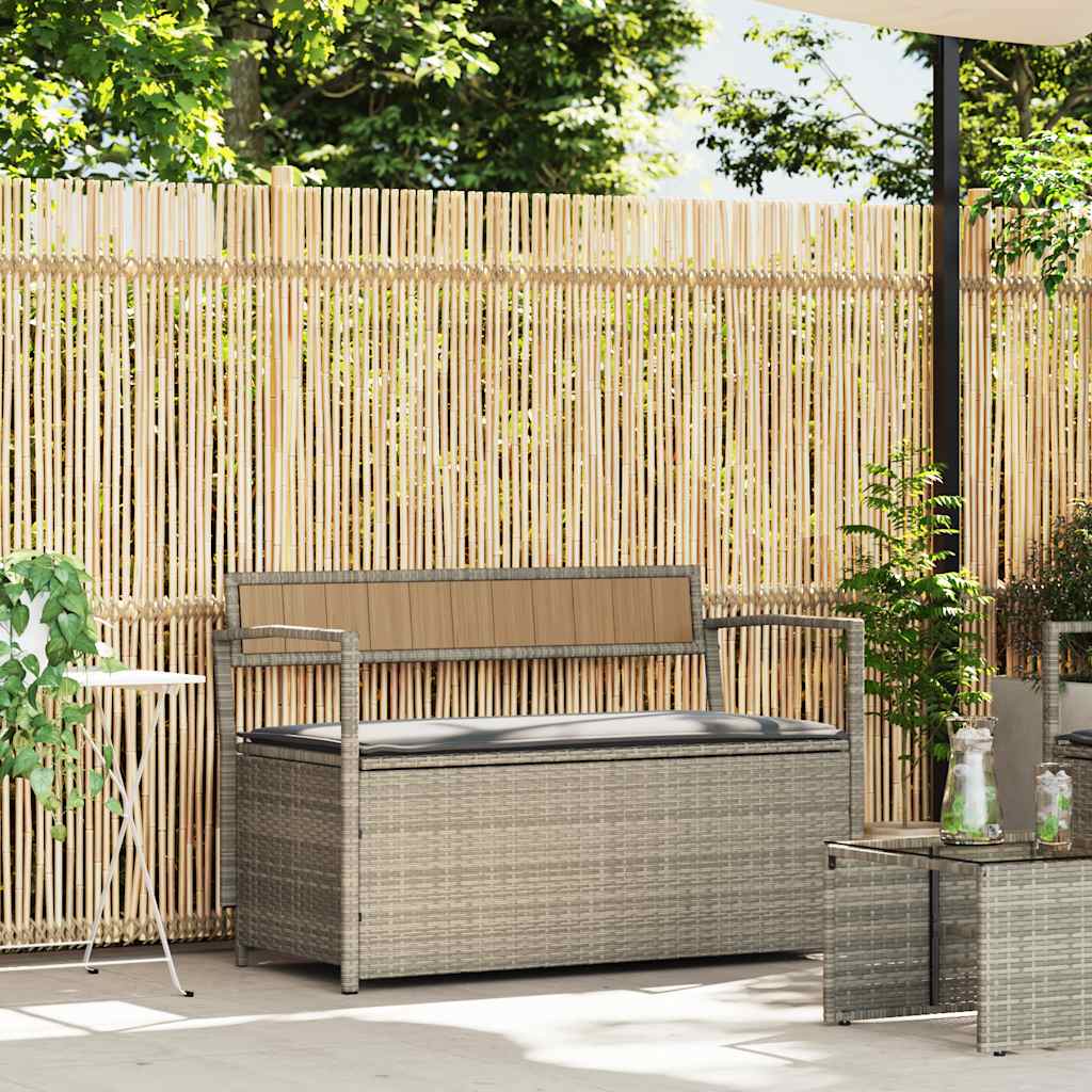 Gartenbank mit Stauraum und Kissen Hellgrau Poly Rattan Gartenbank mit Stauraum und Kissen Hellgrau Poly Rattan