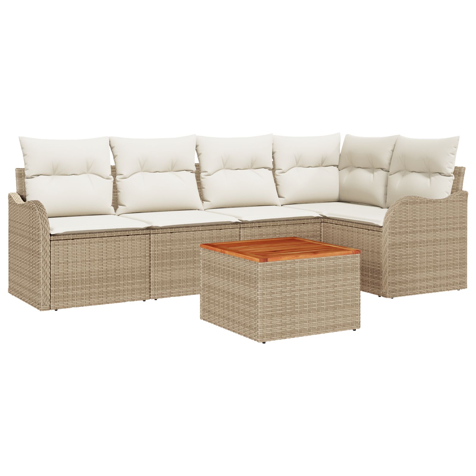 6-teiliges Garten Sofa Set mit Kissen Beige Poly Rattan Akazie, 2-Sitzer Garten Sofa mit Kissen Beige Poly Rattan 6-teiliges Garten Sofa Set mit Kissen Beige Poly Rattan Akazie, 2-Sitzer Garten Sofa mit Kissen Beige Poly Rattan