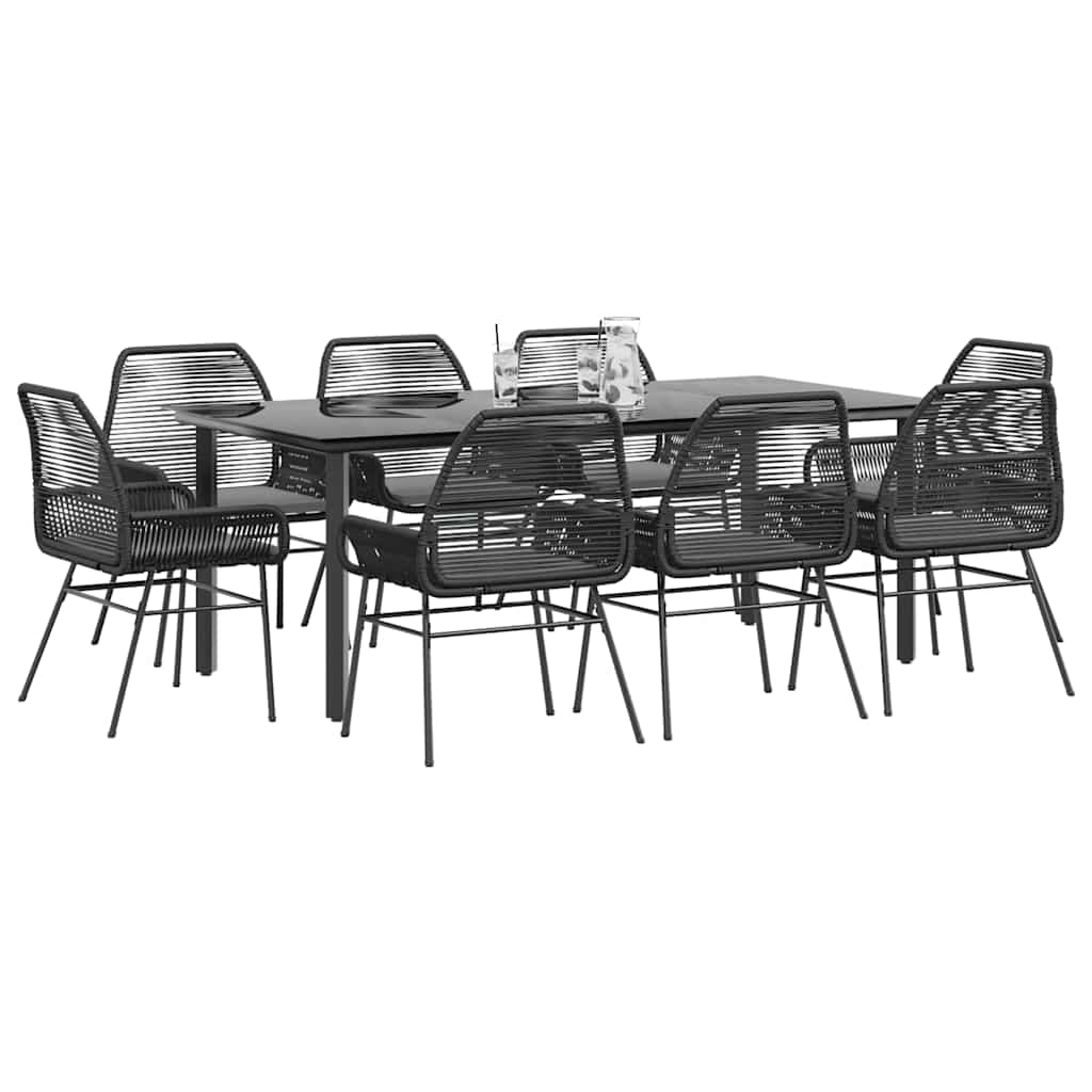 9-tlg. Garten-Essgruppe mit Kissen Schwarz Poly Rattan Glas 9-tlg. Garten-Essgruppe mit Kissen Schwarz Poly Rattan Glas