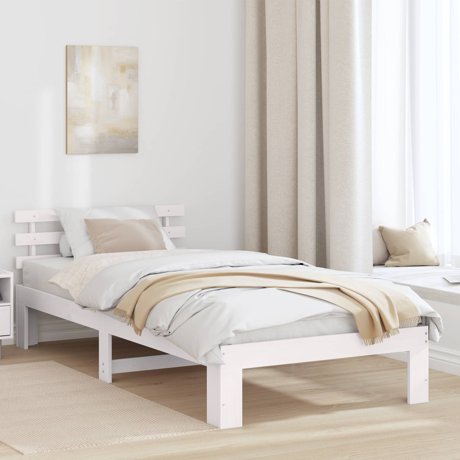 Kiefernbettgestell Weiß Weiß Massivholz 90 x 200 cm Langlebig