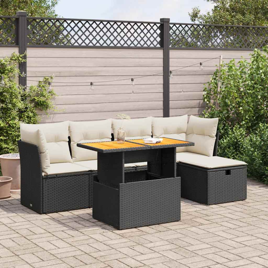6-tlg. Garten-Sofagarnitur mit Kissen Schwarz Poly Rattan 6-tlg. Garten-Sofagarnitur mit Kissen Schwarz Poly Rattan