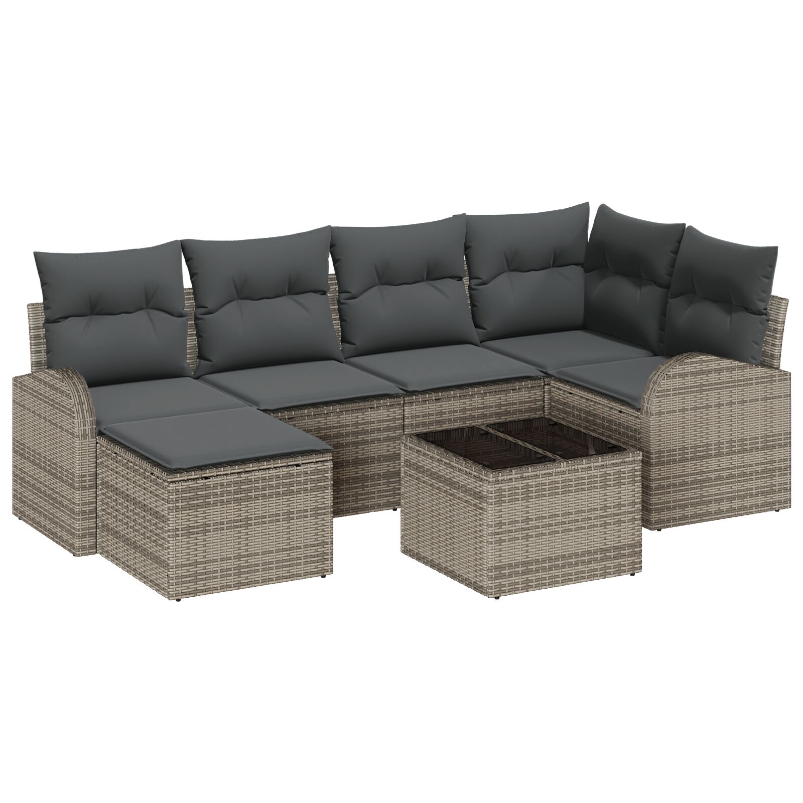 6-teiliges Garten-Sofaset mit Kissen Schwarzes Poly-Rattan, 2-Sitzer-Garten-Sofa mit Stauraum & Kissen Graues Poly-Rattan 6-teiliges Garten-Sofaset mit Kissen Schwarzes Poly-Rattan, 2-Sitzer-Garten-Sofa mit Stauraum & Kissen Graues Poly-Rattan