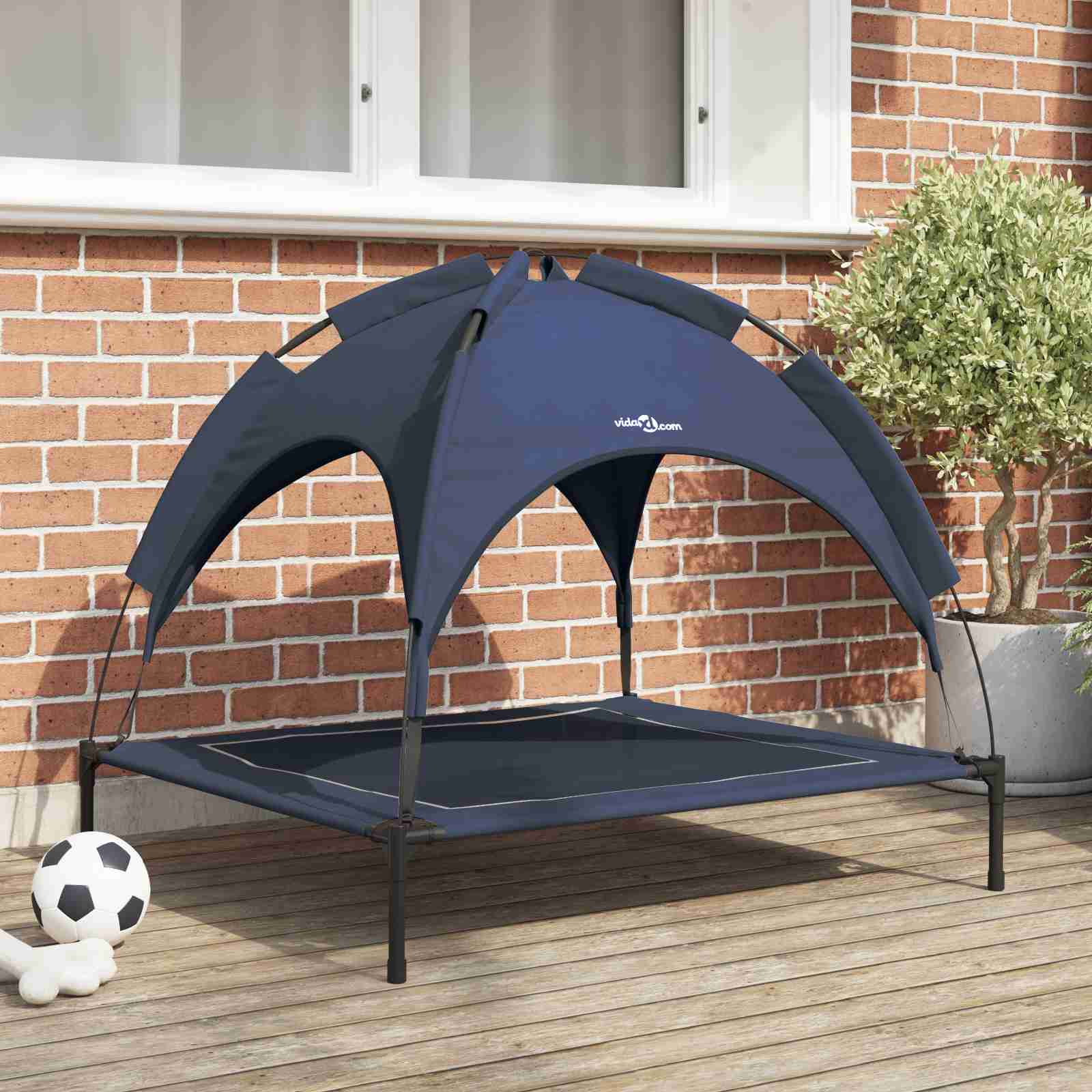 erhöhtes Hundebett mit abnehmbarem Dach Marineblau L Stahl erhöhtes Hundebett mit abnehmbarem Dach Marineblau L Stahl