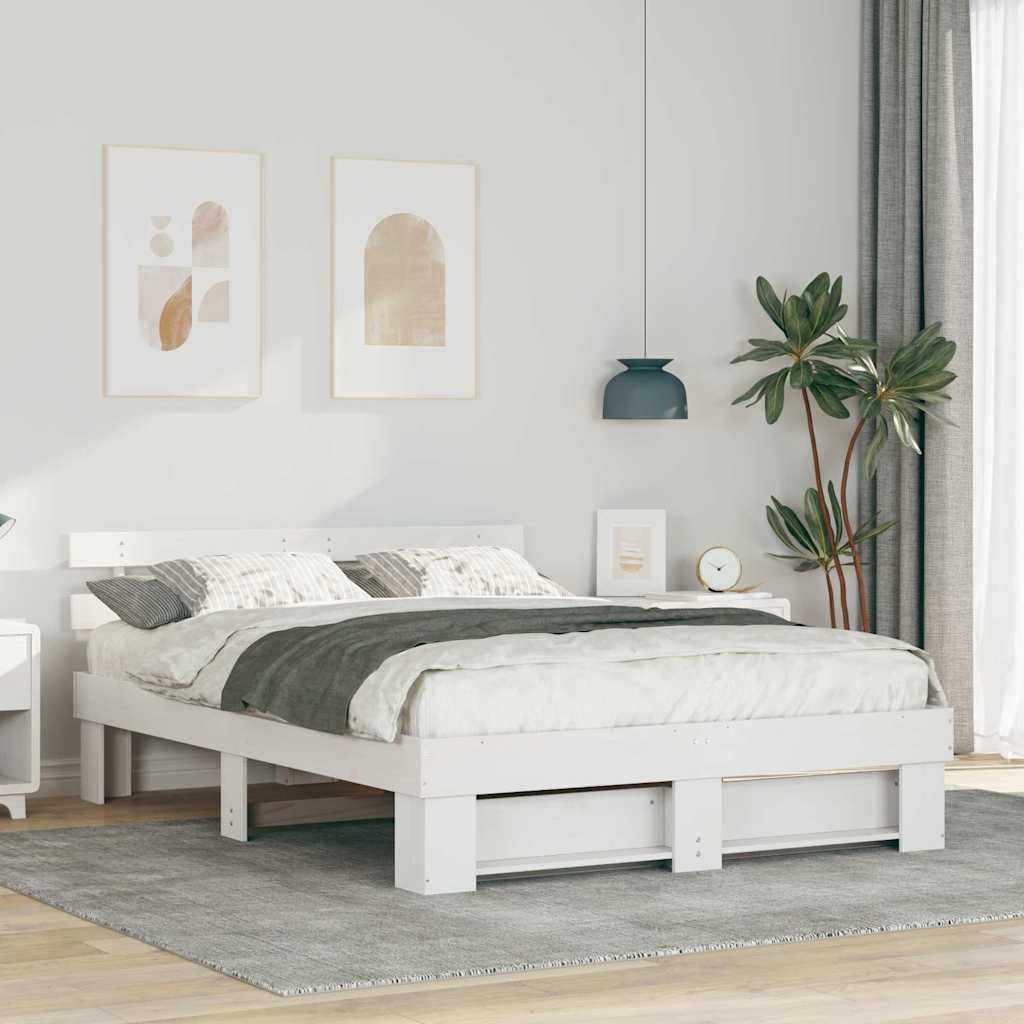 Bettgestell mit Kopfteil Weiß 160 x 200 cm Massivkiefer
