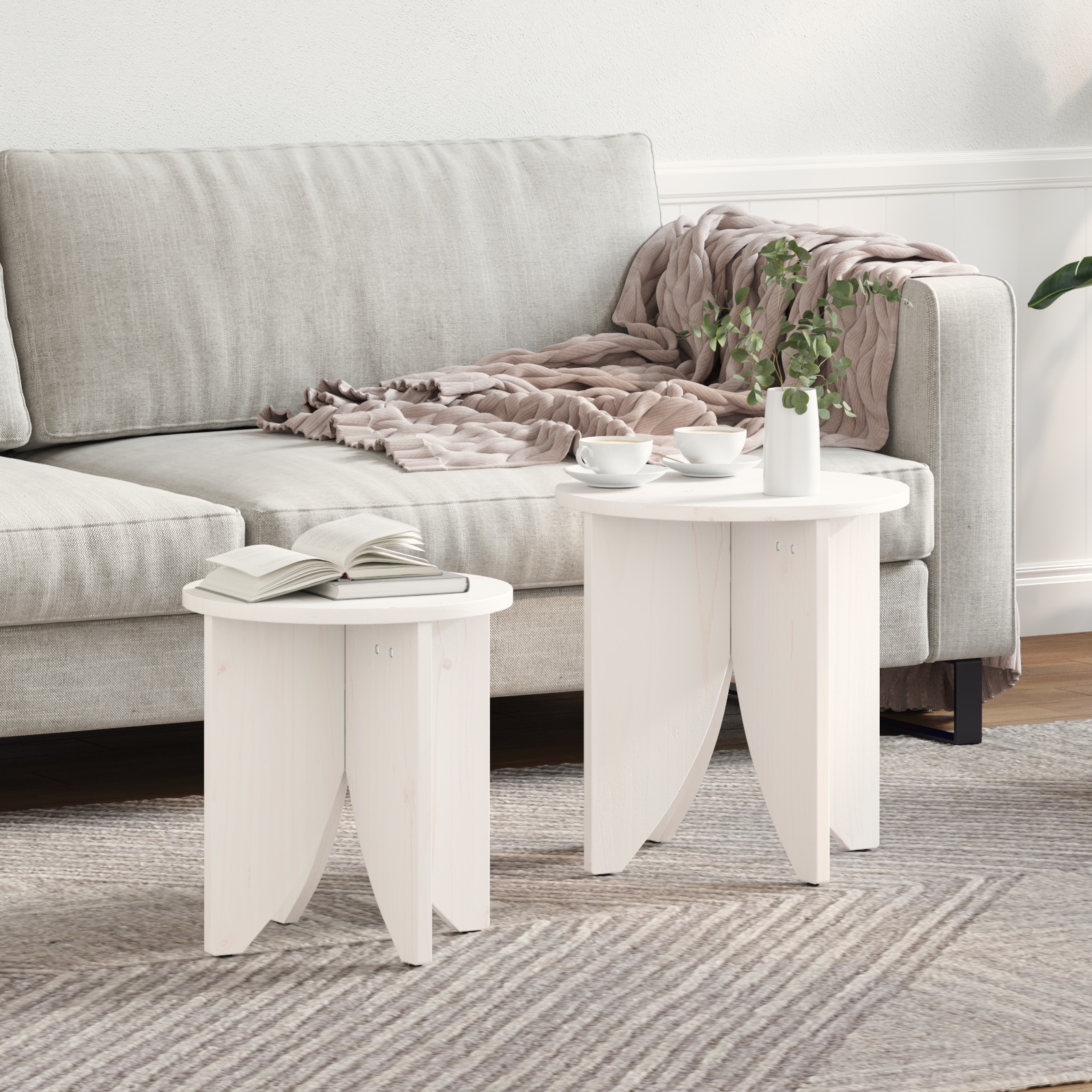 Kaffeetisch Set 2 pcs Weiß 41,5 x 41,5 x 44 cm Massivkiefer