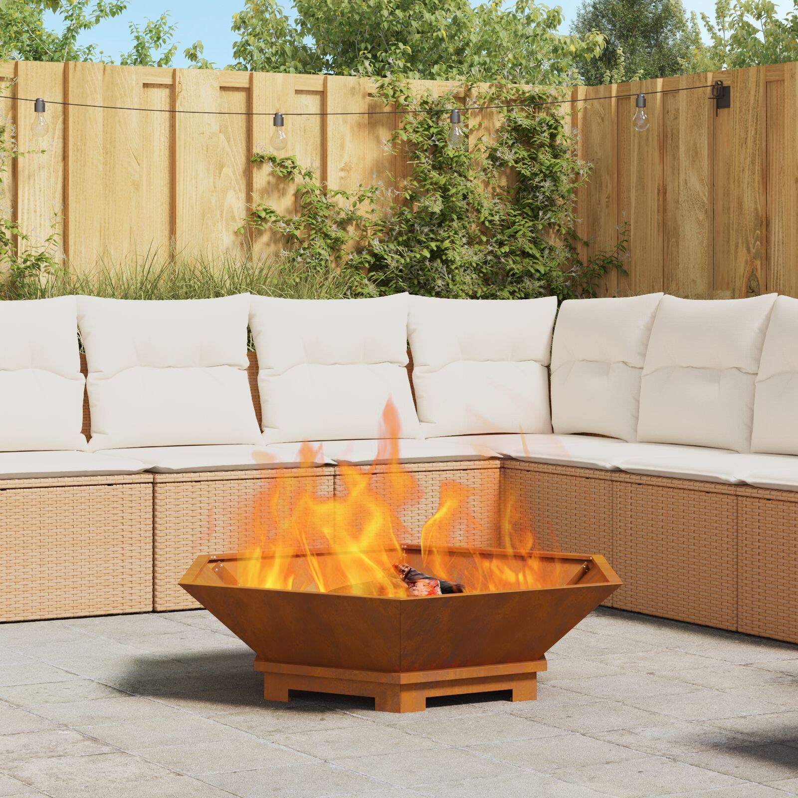 vidaXL Feuerstelle sechseckig 100x100x28 cm Wetterfestes Stahl