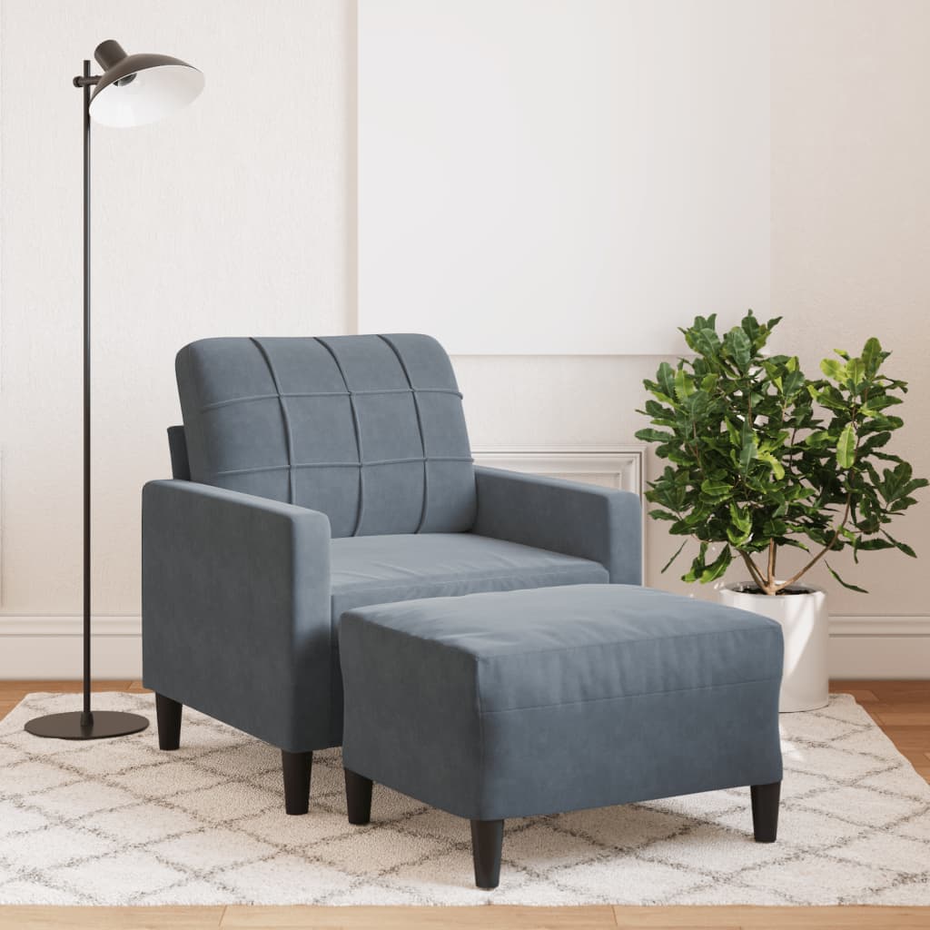 Sessel mit Hocker Dunkelgrau 60 cm Samt Sessel mit Hocker Dunkelgrau 60 cm Samt