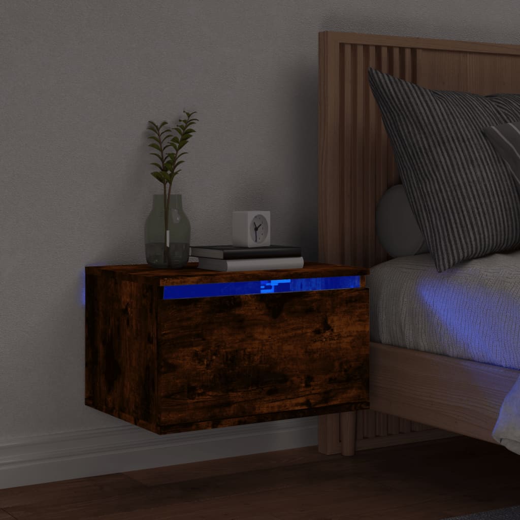 Wand-Nachttisch mit LED-Leuchten Räuchereiche