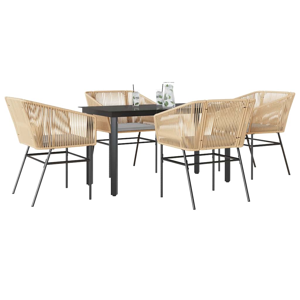 vidaXL 5-tlg. Garten-Essgruppe mit Kissen Braun Poly Rattan Glas vidaXL 5-tlg. Garten-Essgruppe mit Kissen Braun Poly Rattan Glas